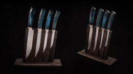 Авторский кухонный набор София (порошковая сталь М390, стабилизированная карельская береза.)