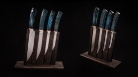 Авторский кухонный набор София (порошковая сталь М390, стабилизированная карельская береза.)