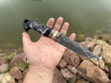 Нож Оберег (сложный мозаичный дамаск, макуме, рог буйвола, скрим шоу, формованные ножны с тиснением), фото 2