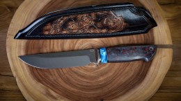 Нож Тайга (S125V, макуме, зуб мамонта, карбон, формованные ножны)
