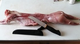 Нож Медведь в разделке по зайцу